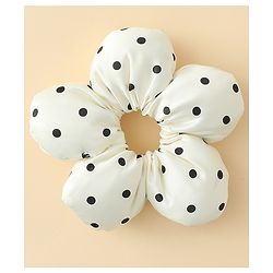 Pine Kids Free Size Scrunchie with Polka Dots Print - Cream