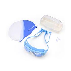 Pine Kids Swimming Goggles and Cap Set with Adjustable Fit- Blue