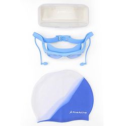 Pine Kids Swimming Goggles and Cap Set with Adjustable Fit- Blue