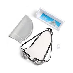 Pine Kids Swimming Goggles and Cap Set with Adjustable Fit- Black & White