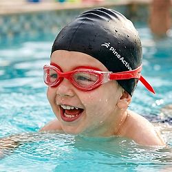Pine Kids Swimming Goggles and Cap Set with Adjustable Fit- Black & White
