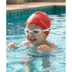 Pine Kids Swimming Goggles and Cap Set with Adjustable Fit- Black & White