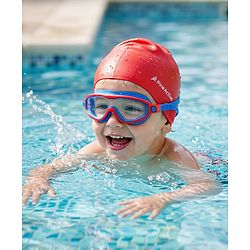 Pine Active Swimming Goggles and Cap Set with Adjustable Fit- Red & Blue