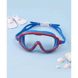 Pine Active Swimming Goggles and Cap Set with Adjustable Fit- Red & Blue