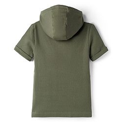 Pine Kids Cotton Knit Half Sleeves Hooded Solid Coloured T-Shirt With Kangaroo Pockets - Olive Green