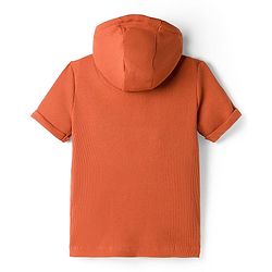 Pine Kids Cotton Knit Half Sleeves Hooded Solid Coloured T-Shirt With Kangaroo Pockets - Olive Green