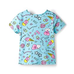 Pine Kids Single Jersey Knit Half Sleeves Co-ords Night Suit With Heart Print - Light Blue