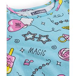 Pine Kids Single Jersey Knit Half Sleeves Co-ords Night Suit With Heart Print - Light Blue