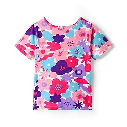 Pine Kids Single Jersey Knit Half Sleeves Night Suit With Floral Print - Pink & White