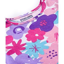 Pine Kids Single Jersey Knit Half Sleeves Night Suit With Floral Print - Pink & White
