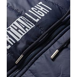 Pine Kids Woven Full Sleeves Hooded Jacket With Faster Than Light Text Print - Navy Blue