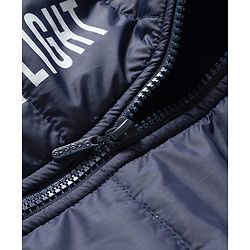Pine Kids Woven Full Sleeves Hooded Jacket With Faster Than Light Text Print - Navy Blue