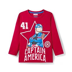 Pine Kids Marvel Single Jersey Knit Full Sleeves Night Suit With Captain America Graphics - Red & Navy Blue