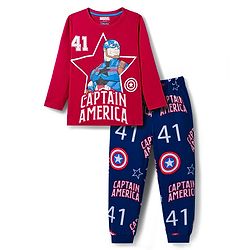 Pine Kids Marvel Single Jersey Knit Full Sleeves Night Suit With Captain America Graphics - Red & Navy Blue