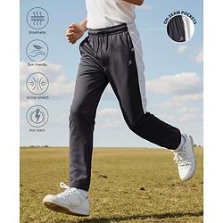 Pine Active Knit Full Length Super Stretch Solid Coloured Track Pant with Tape Detailing -  Dark Grey