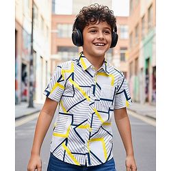 Pine Kids Viscose Woven Half Sleeves Shirt With Stripes - White