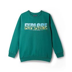 Pine Kids Cotton Knit Full Sleeves Sweatshirt With Text Print - Dark Green