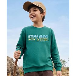 Pine Kids Cotton Knit Full Sleeves Sweatshirt With Text Print - Dark Green