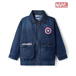 Pine Kids Marvel Denim Woven Full Sleeves Jacket With Captain America Graphics - Navy Blue