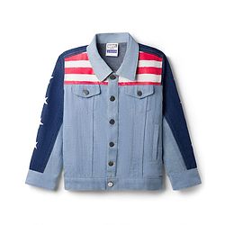 Pine Kids Marvel 100% Cotton Woven Full Sleeves Cut N Sew Denim Jacket With Front & Back Captain America Graphics - Light Blue