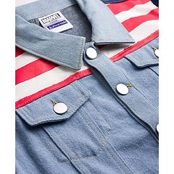 Pine Kids Marvel 100% Cotton Woven Full Sleeves Cut N Sew Denim Jacket With Front & Back Captain America Graphics - Light Blue