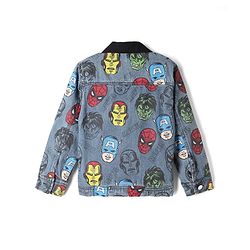Pine Kids Marvel Woven Denim Jacket with Full Sleeves and Avengers Print - Navy Blue