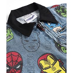 Pine Kids Marvel Woven Denim Jacket with Full Sleeves and Avengers Print - Navy Blue