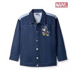 Pine Kids Disney Denim Woven Full Sleeves Jacket With Mickey Mouse Graphics - Navy Blue