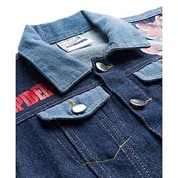 Pine Kids Marvel 100% Cotton Woven Full Sleeves Cut N Sew Denim Jacket With Front & Back Spider Man Graphic - Navy Blue
