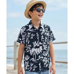 Pine Kids Woven Half Sleeves Shirt With Tree Print - Multicolor
