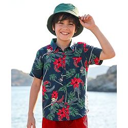 Pine Kids Viscose Woven Half Sleeves Shirt With Floral Print - Navy Blue