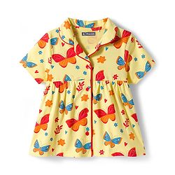 Pine Kids Single Jersey Knit Half Sleeves Co-ords Night Suit With Butterfly Print - Yellow