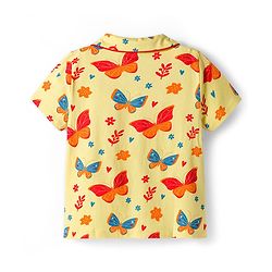 Pine Kids Single Jersey Knit Half Sleeves Co-ords Night Suit With Butterfly Print - Yellow