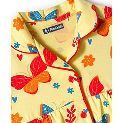 Pine Kids Single Jersey Knit Half Sleeves Co-ords Night Suit With Butterfly Print - Yellow