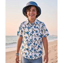 Pine Kids Viscose Woven Half Sleeves Shirt With Floral Print - White