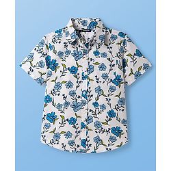 Pine Kids Viscose Woven Half Sleeves Shirt With Floral Print - White