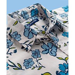 Pine Kids Viscose Woven Half Sleeves Shirt With Floral Print - White