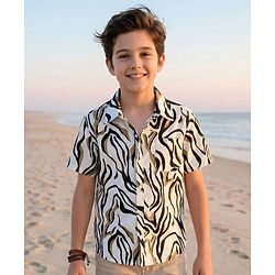 Pine Kids Viscose Woven Half Sleeves Printed Shirt - White