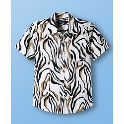 Pine Kids Viscose Woven Half Sleeves Printed Shirt - White