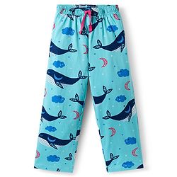 Pine Kids Single Jersey Knit Half Sleeves Night Suit With Whale Print - Blue & Dark Pink