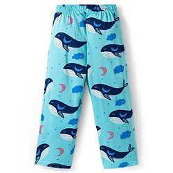 Pine Kids Single Jersey Knit Half Sleeves Night Suit With Whale Print - Blue & Dark Pink