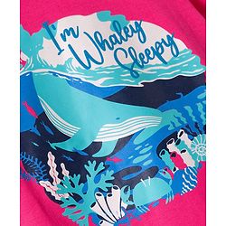 Pine Kids Single Jersey Knit Half Sleeves Night Suit With Whale Print - Blue & Dark Pink