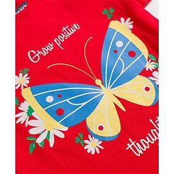 Pine Kids Single Jersey Knit Half Sleeves Night Suit With Butterfly Print - Red & Lime