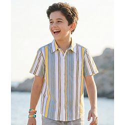 Pine Kids Viscose Woven Half Sleeves Shirt With Stripes - Multicolour