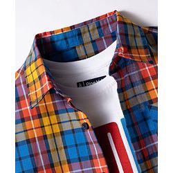 Pine Kids Cotton Woven Half Sleeves Printed Shirt With T-Shirt - Multicolour