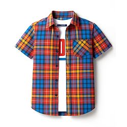 Pine Kids Cotton Woven Half Sleeves Printed Shirt With T-Shirt - Multicolour