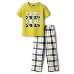 Pine Kids Single Jersey Knit Half Sleeves Night Suit With Text Print - Green & Blue