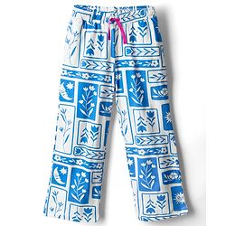 Pine Kids Single Jersey Knit Half Sleeves Co-ords Night Suit With Floral Print - White & Blue