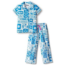 Pine Kids Single Jersey Knit Half Sleeves Co-ords Night Suit With Floral Print - White & Blue