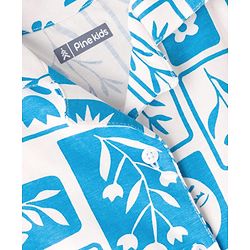 Pine Kids Single Jersey Knit Half Sleeves Co-ords Night Suit With Floral Print - White & Blue